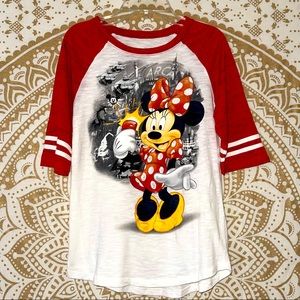 “DISNEY PARKS” MINNIE MOUSE RED & WHITE SHIRT WITH DECORATION, GIRLS SIZ…